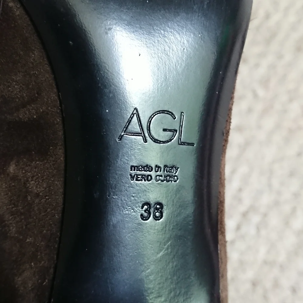 AGL Brown Suede leather Pumps with decorative gold studs size 7.5